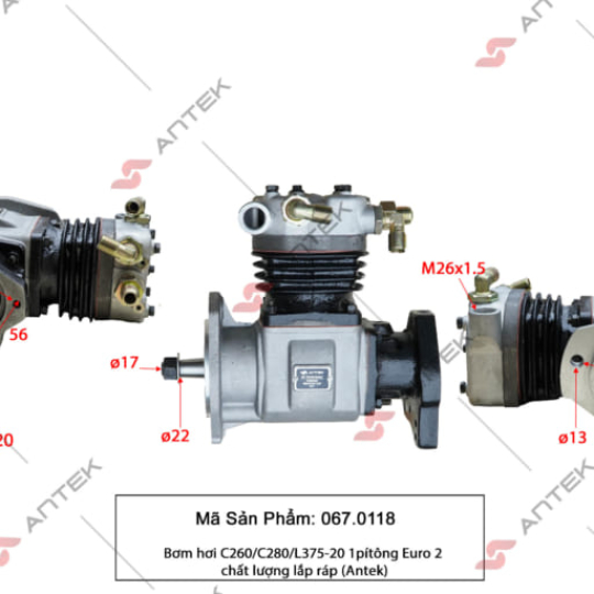 Bơm hơi C260/C280/L375-20 1 piston Euro 2 – Antek